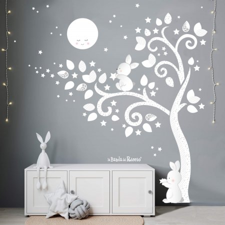 Wall Stickers Tree with moon and two sweet rabbits. Photo
