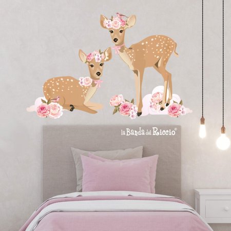 Girl wall sticker "Fawns".Two fawns surrounded by flowers. Photo