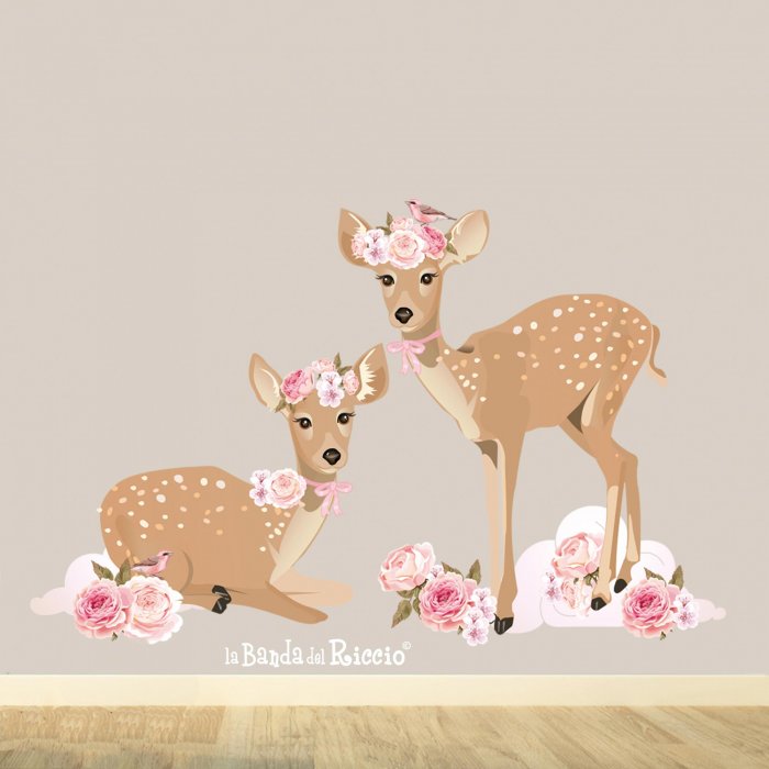 Girl wall decal "Fawns".Two fawns surrounded by flowers. Photo