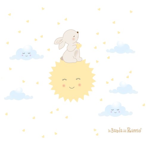 Wall decal "Smiley Sun". A big sun with a rubbit hearts and clouds. Drawing