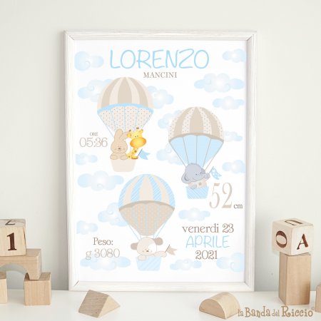 Three hot air balloons to enhance the day of your baby's birth. Color beige/lightblue