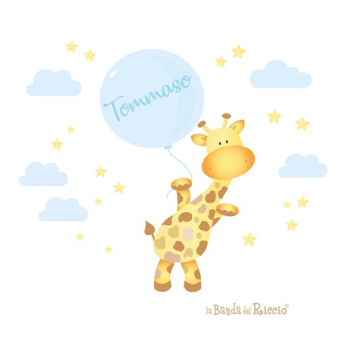 Foto ambientata dell'adesivo murale "La Giraffa" con palloncino nella versione beige