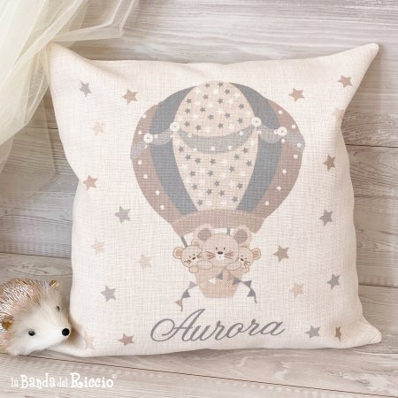 Customized baby name pillow cover, personalized kids room pillow case Air Balloons 4. Beige Color