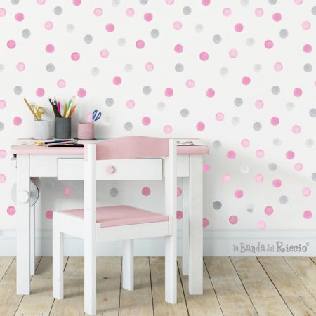 190 Polka dots,  baby wall stickers, colour gray-Pink. Photo