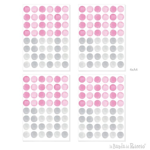 Pois acquerello adesivi murali grigio-rosa. esempio 4 fogli A4 190 pezzi.