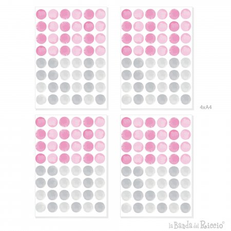 190 Polka dots,  baby wall stickers, colour gray-Pink. Example sheets.