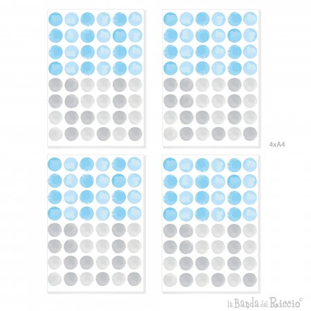 190 Polka dots,  baby wall stickers, colour gray-lightblue Example sheets.