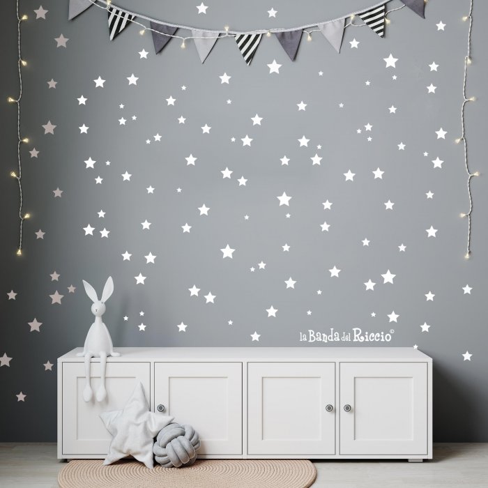 White stars wall stickers. Stars for colored walls. Photo