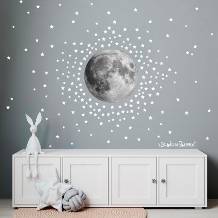 wall decal "The Moon" big moon with 220 white stars. Photo