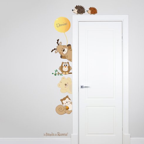 Adesivi contorno porta posizione sinistra con palloncino personalizzato con il nome del bambino.