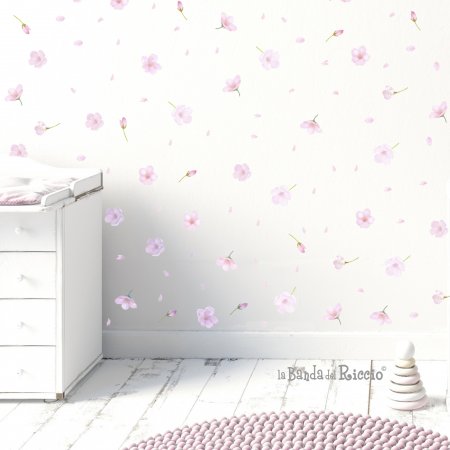 Piccoli fiori di Pesco adesivi murali per decorare la stanza in modo romantico. foto ambientata colore unico