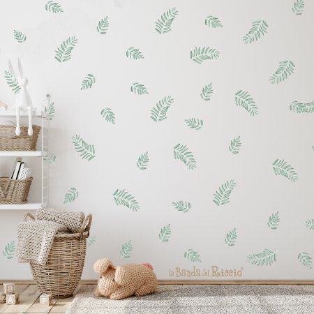 Wall stickers "Botanic". Fern leaves in three color tones.Photo wiyh green leaves