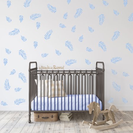 Wall decals "Botanic". Fern leaves in three color tones.Photo wiyh lightblue leaves