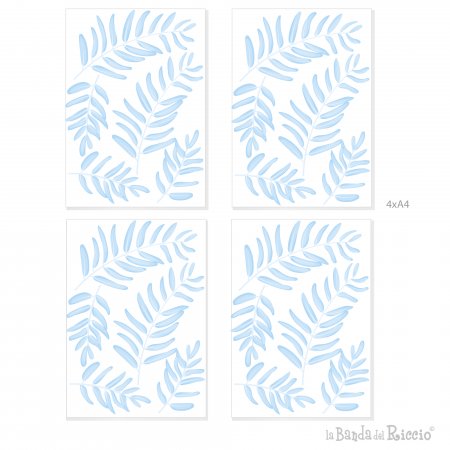 Riproduzione stampa in 4 fogli A4. Botanic colore azzurro