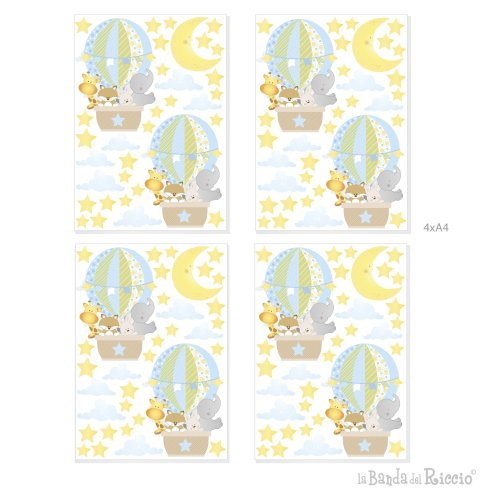 Wall stickers "Friends in Balloons". 4 A4 sheets. Lightblue color