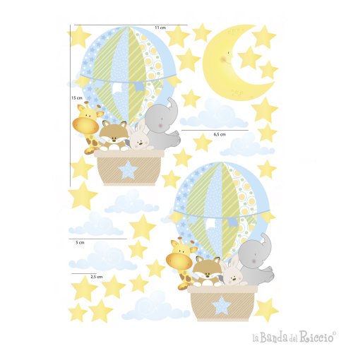 Wall stickers "Friends in Balloon". 1 A4 sheets. Size