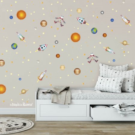 wall stickers Space mission: Stars, rockets and planets. Photo