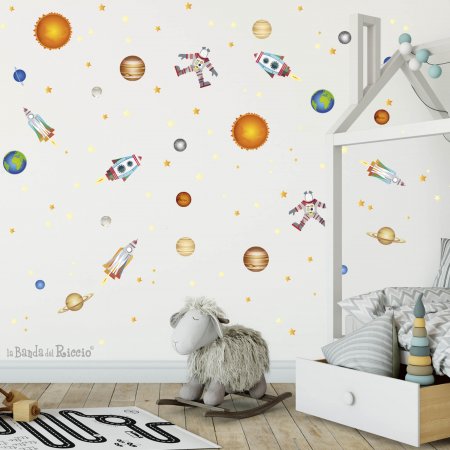 wall decals Space mission: Stars, rockets and planets. Photo