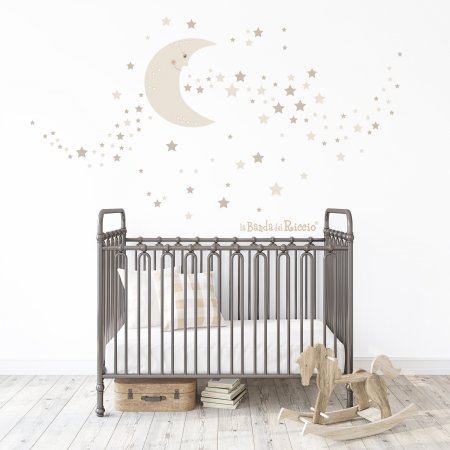 Stardust baby wall stickers, big moon with stars. Color beige