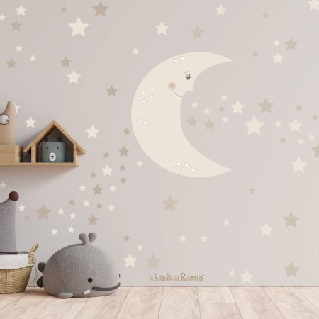 Stardust baby wall stickers, big moon with stars. Color beige