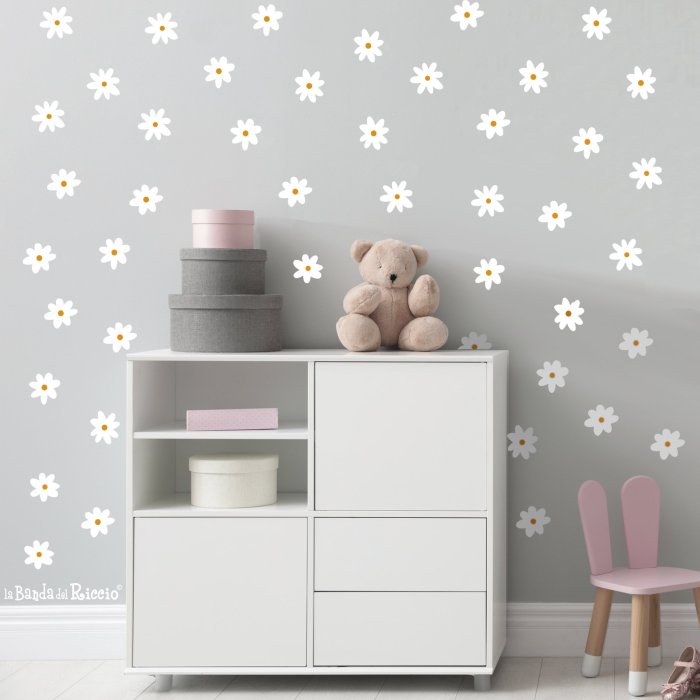 Daisy wall decal. Photo Gray background