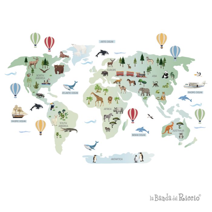 Stickers mappamondo bambini Oceani e animali