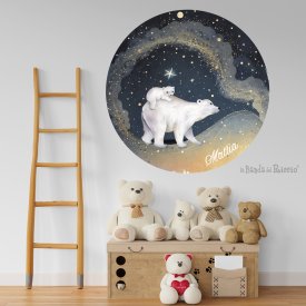 Circular sticker Polar bears and stars