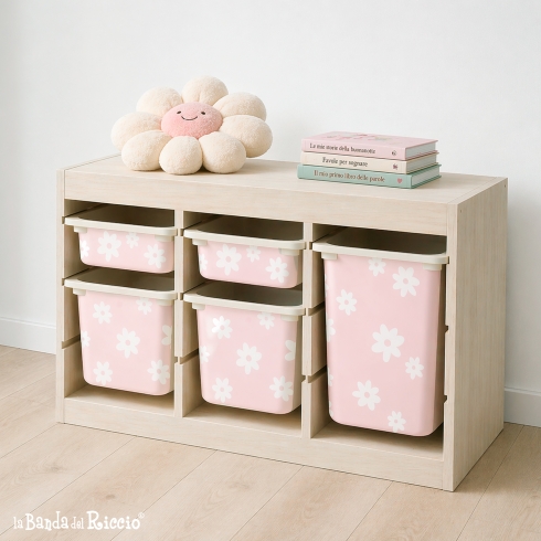 Contenitore trofast con fantasia margherite colore rosa