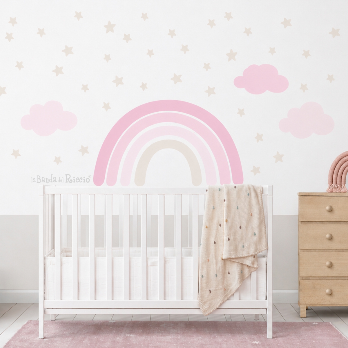 arcobaleno toni rosa con nuvolette e stelle Combinazione L