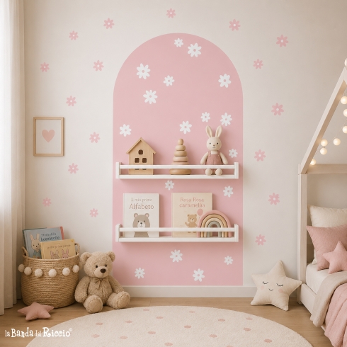 Adesivo murale arco boho con margherite per cameretta bimba | Decorazione Montessori personalizzata