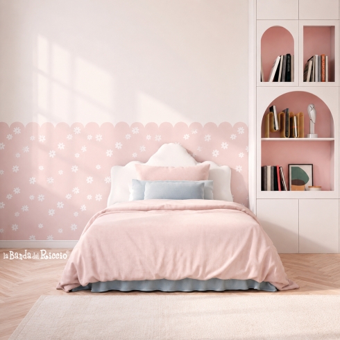 Adesivo Murale Boiserie margherite, Decalcomania per cameretta dei bambini, colore rosa