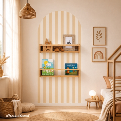 Arco boho adesivo da parete per cameretta bambini – Sticker murale righe beige rimovibile per nursery moderna e stanza giochi