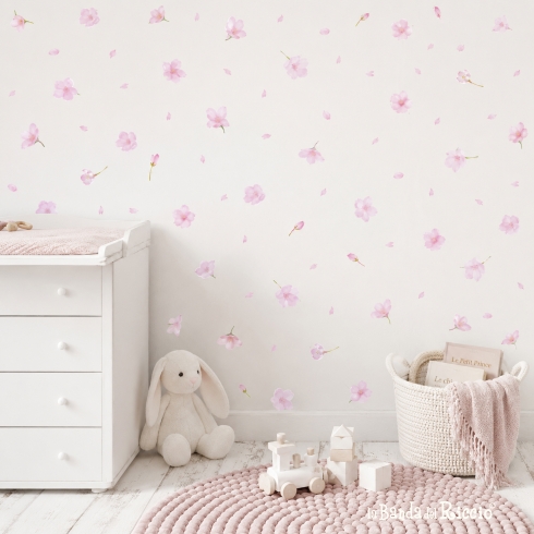 Piccoli fiori di Pesco adesivi murali per decorare la stanza in modo romantico. foto ambientata colore unico